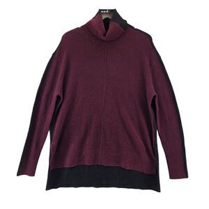 Athleta Merino Wool Blend Tunic Turtleneck Sweater Medium Two Tone Maroon Black